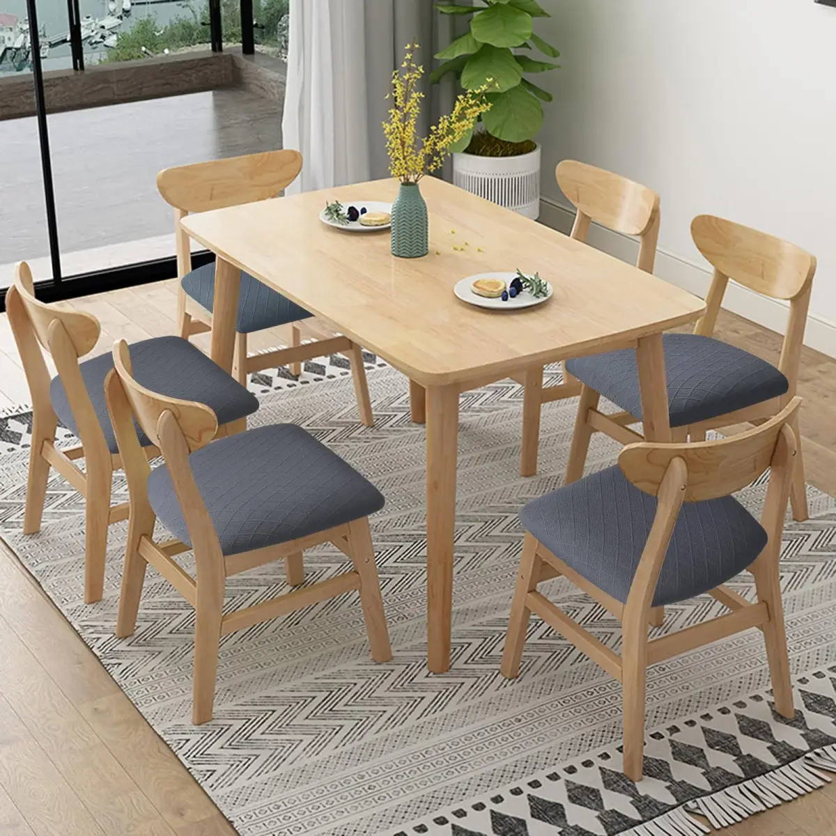 Fuloon 4 Pack Grey Dining Chair Seat Covers | Stretch Fit & Washable for Kitchen & Dining Chairs - view 2
