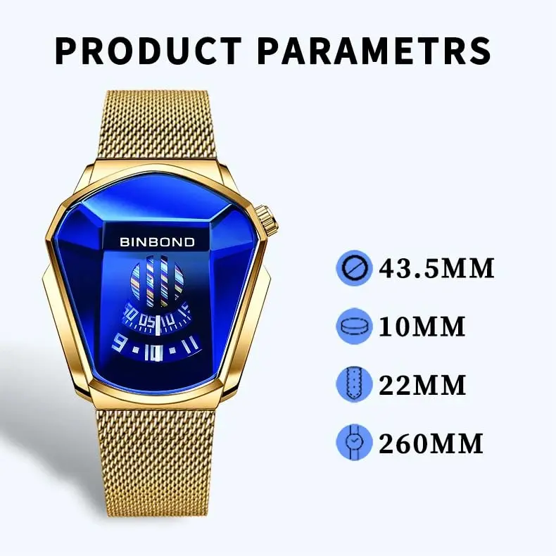 Gosasa Men's Casual Waterproof Stainless Steel Quartz Wristwatch 43.5mm | Geometric Shape Case - view 6