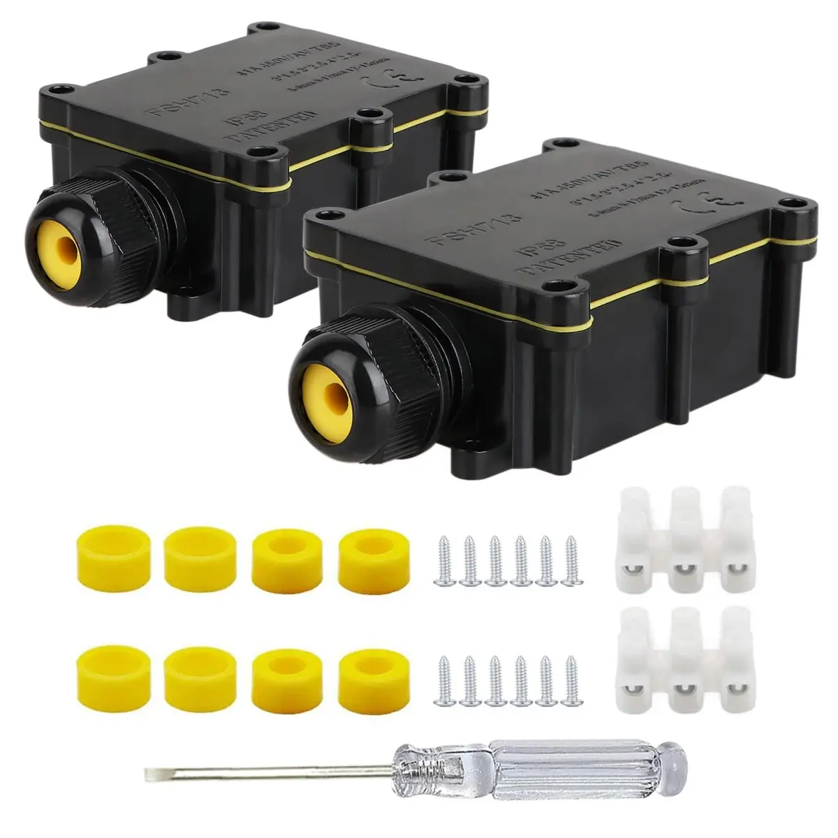 Helunsi IP68 Waterproof External Junction Box 2 Pack | 450V 24A Outdoor Wiring Connector - main product image
