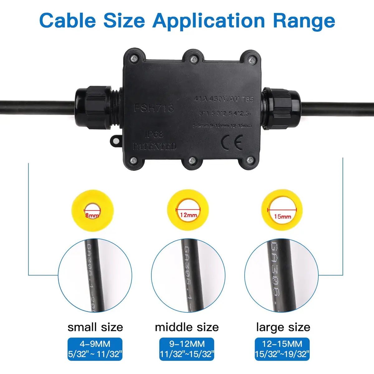 Helunsi IP68 Waterproof External Junction Box 2 Pack | 450V 24A Outdoor Wiring Connector - view 5