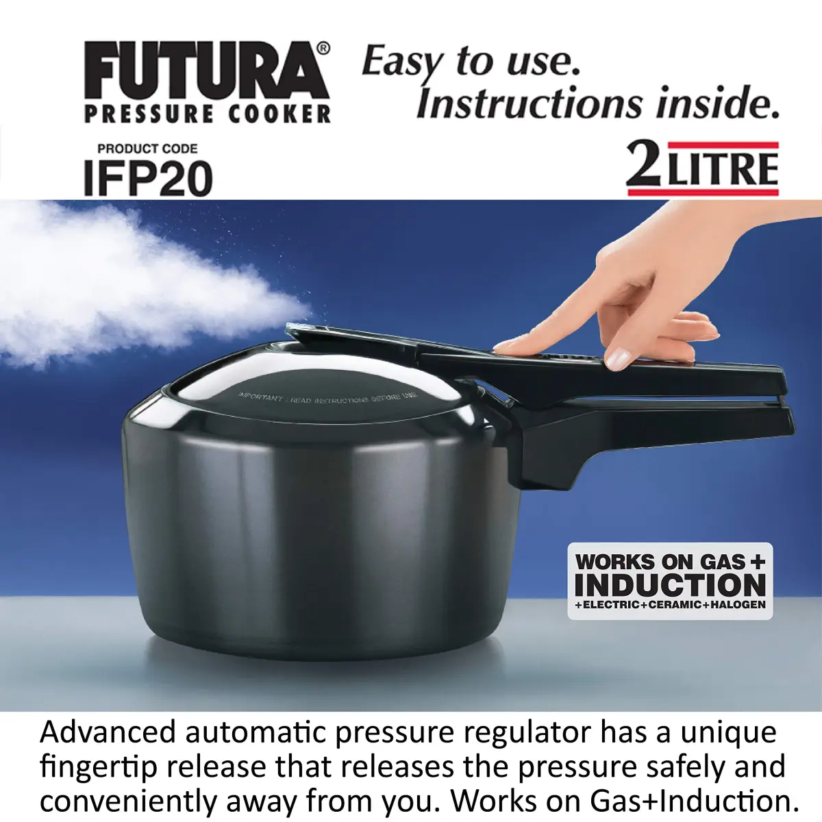 Hawkins Futura Pressure Cooker 2 Liter (67.6 Fl Oz) | Museum Displayed Design - view 2
