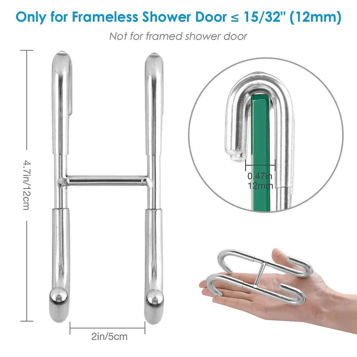 Simtive Shower Door Hooks (2-Pack) | Frameless Glass Door Towel Hooks, Silver - view 3
