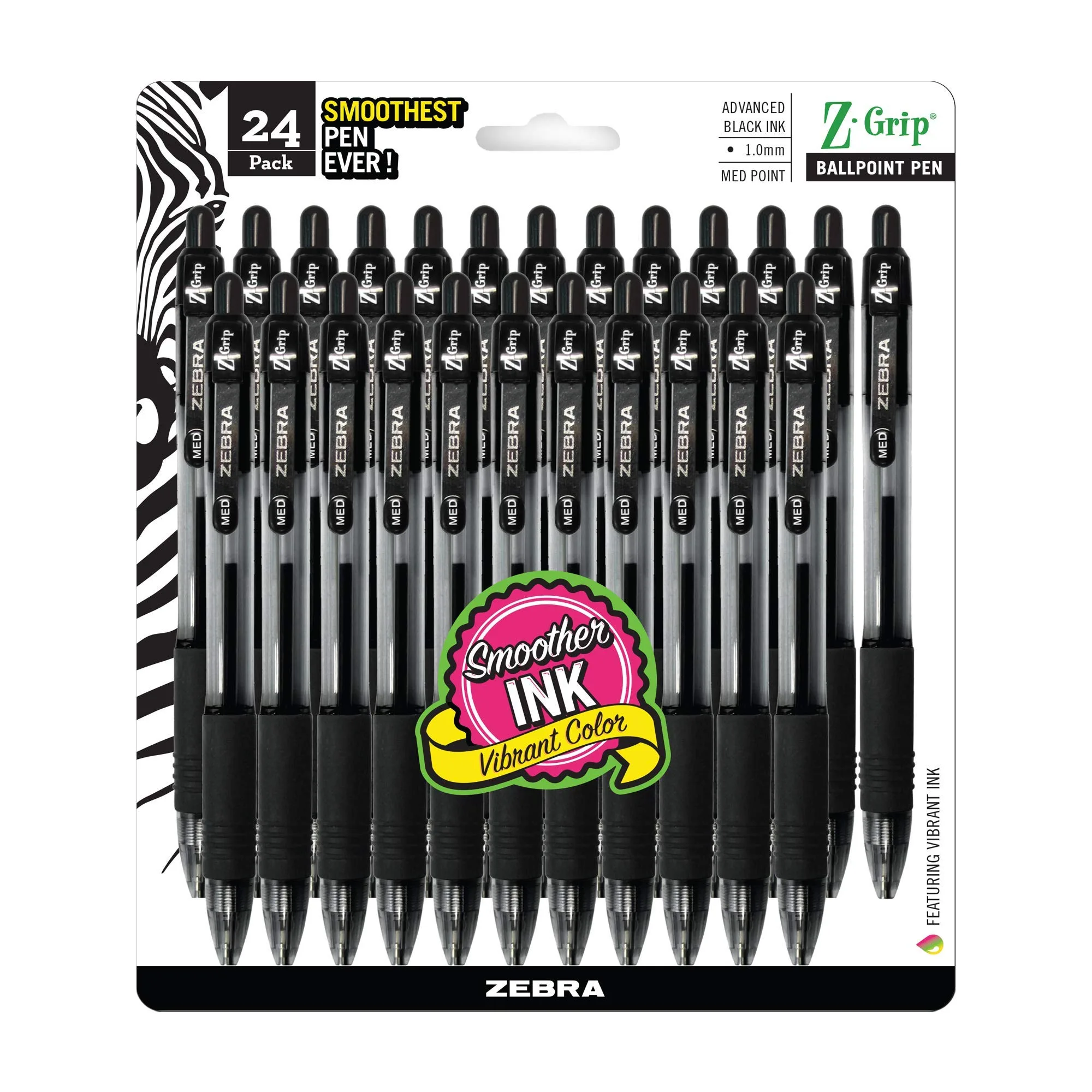 Zebra Pen Z-Grip Retractable Ballpoint Pen, Medium Point, 1.0mm, Black Ink, Pack of 144 | Smooth Writing Instrument for Students and Professionals - main product image