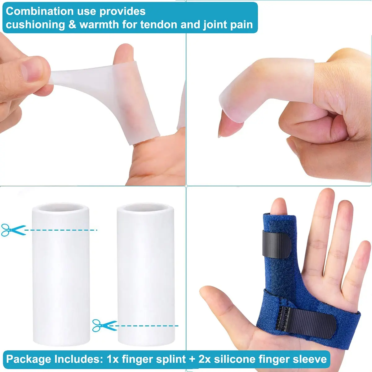 Sumifun Trigger Finger Splint with 2 Gel Sleeves for Left Hand | Adjustable Aluminum Finger Brace for Sprains, Tendonitis, Arthritis Pain Relief (1 Count) - view 6
