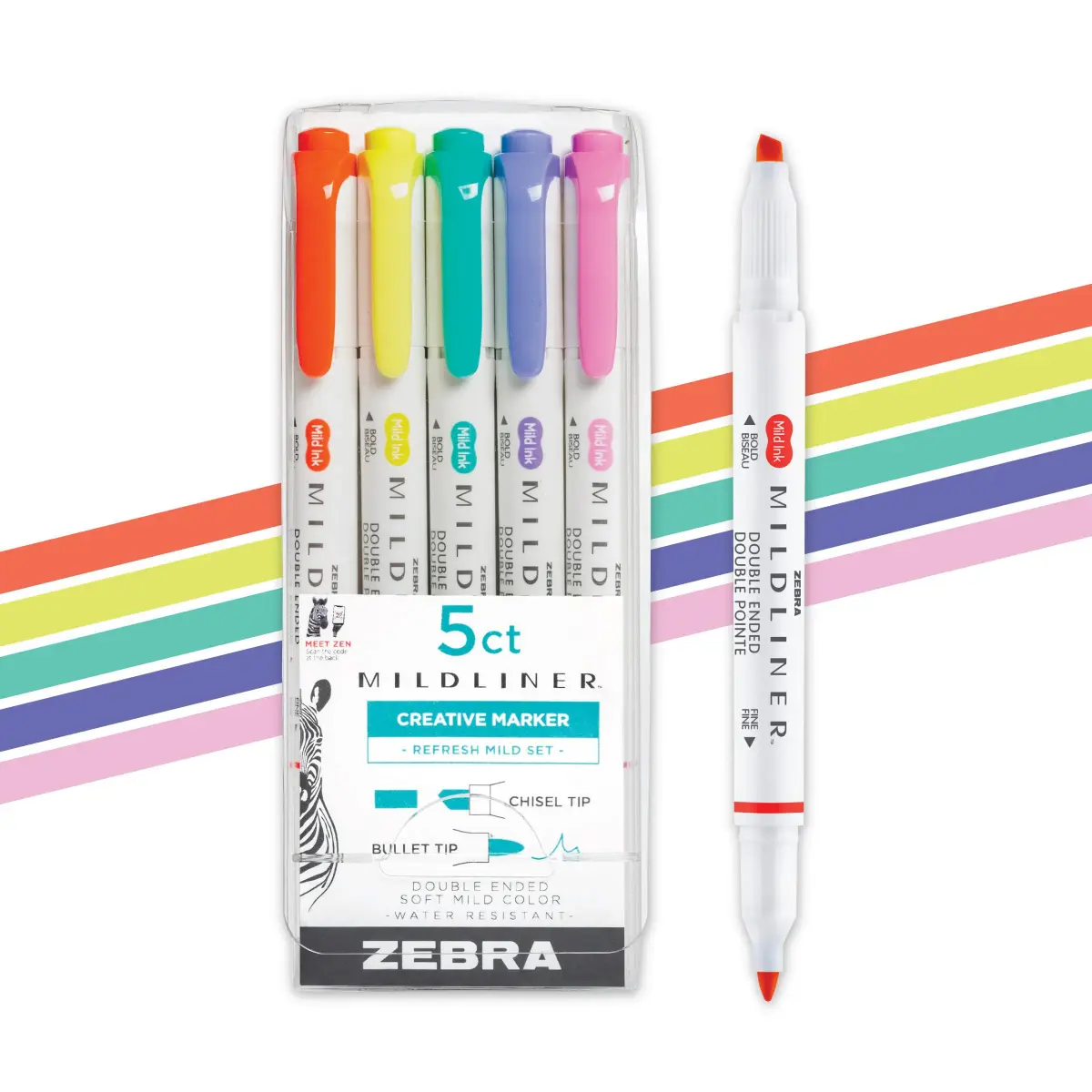 Zebra Pen Mildliner Refresh Colors Dual Tip Highlighter Set (5-Pack) | Smooth Ink Flow - main product image