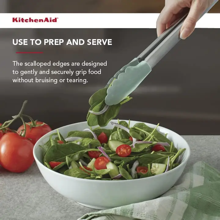 KitchenAid Gourmet Silicone-Tipped Stainless Steel Tongs, 12 Inch, Pistachio | Heat Resistant & Dishwasher Safe - view 8