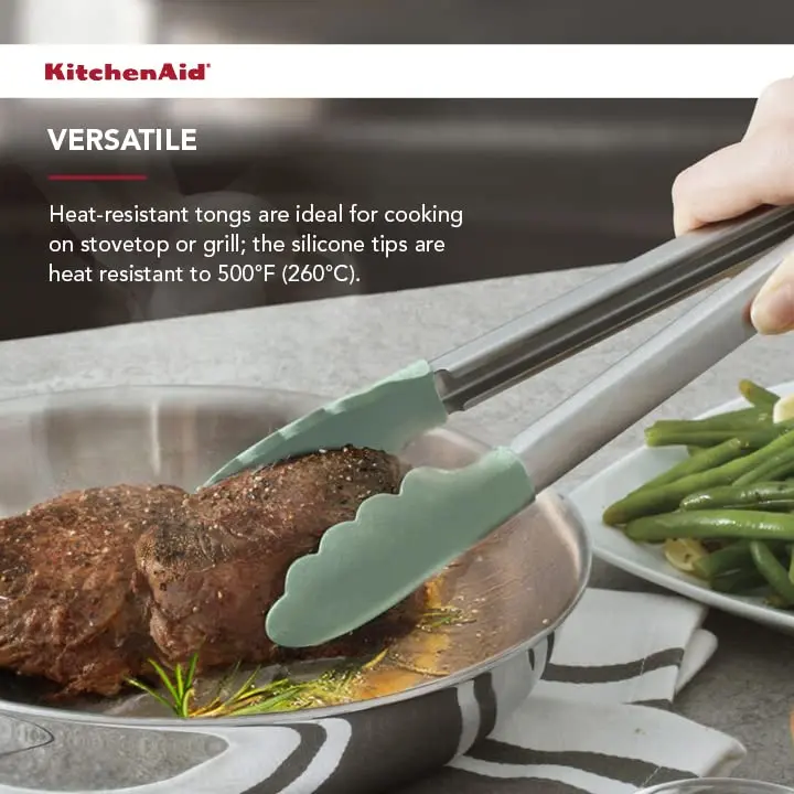 KitchenAid Gourmet Silicone-Tipped Stainless Steel Tongs, 12 Inch, Pistachio | Heat Resistant & Dishwasher Safe - view 9