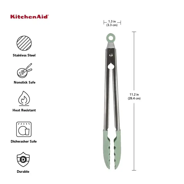 KitchenAid Gourmet Silicone-Tipped Stainless Steel Tongs, 12 Inch, Pistachio | Heat Resistant & Dishwasher Safe - view 4