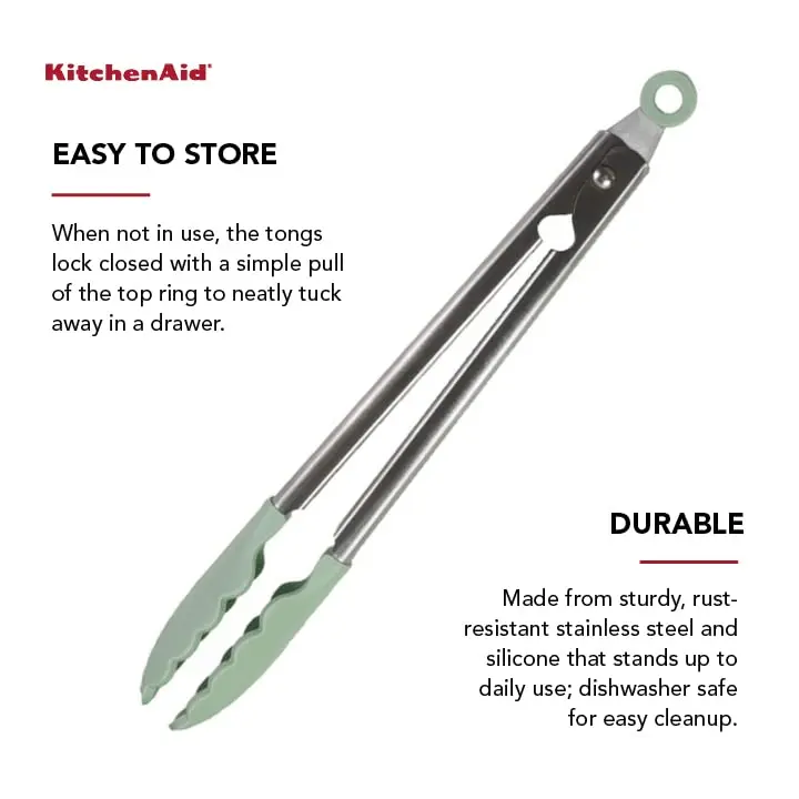 KitchenAid Gourmet Silicone-Tipped Stainless Steel Tongs, 12 Inch, Pistachio | Heat Resistant & Dishwasher Safe - view 5