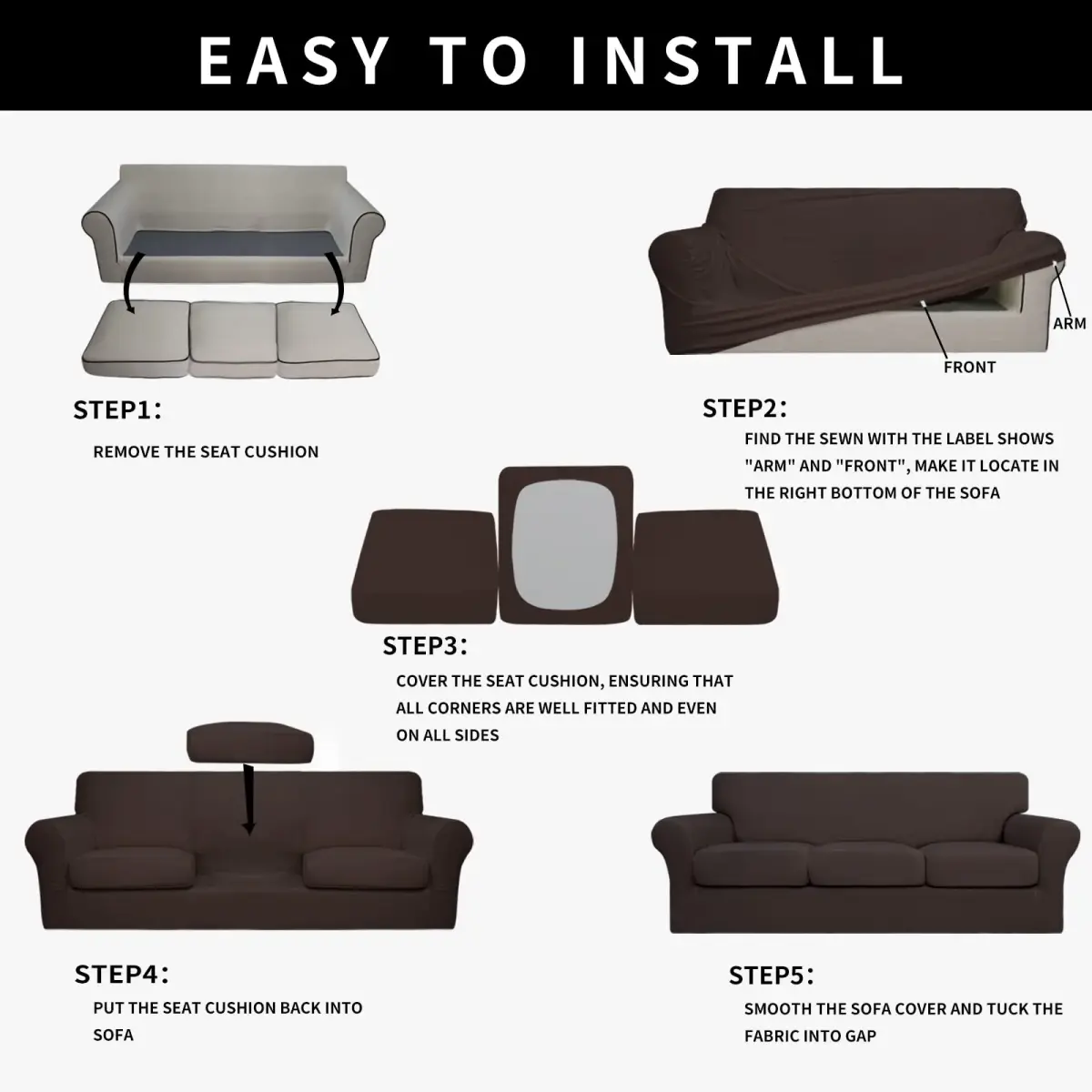 Easy-Going Waterproof Oversized Sofa Cover for 3 Cushion Sofas | Chocolate, 86-108 inch Seat Width - view 6