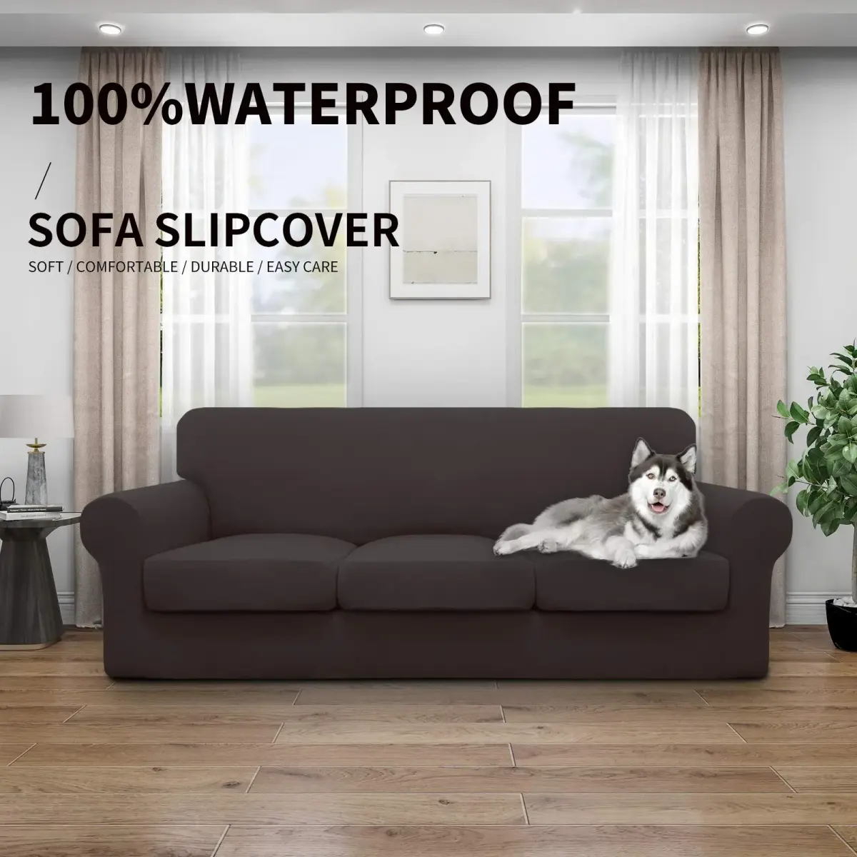 Easy-Going Waterproof Oversized Sofa Cover for 3 Cushion Sofas | Chocolate, 86-108 inch Seat Width - view 2