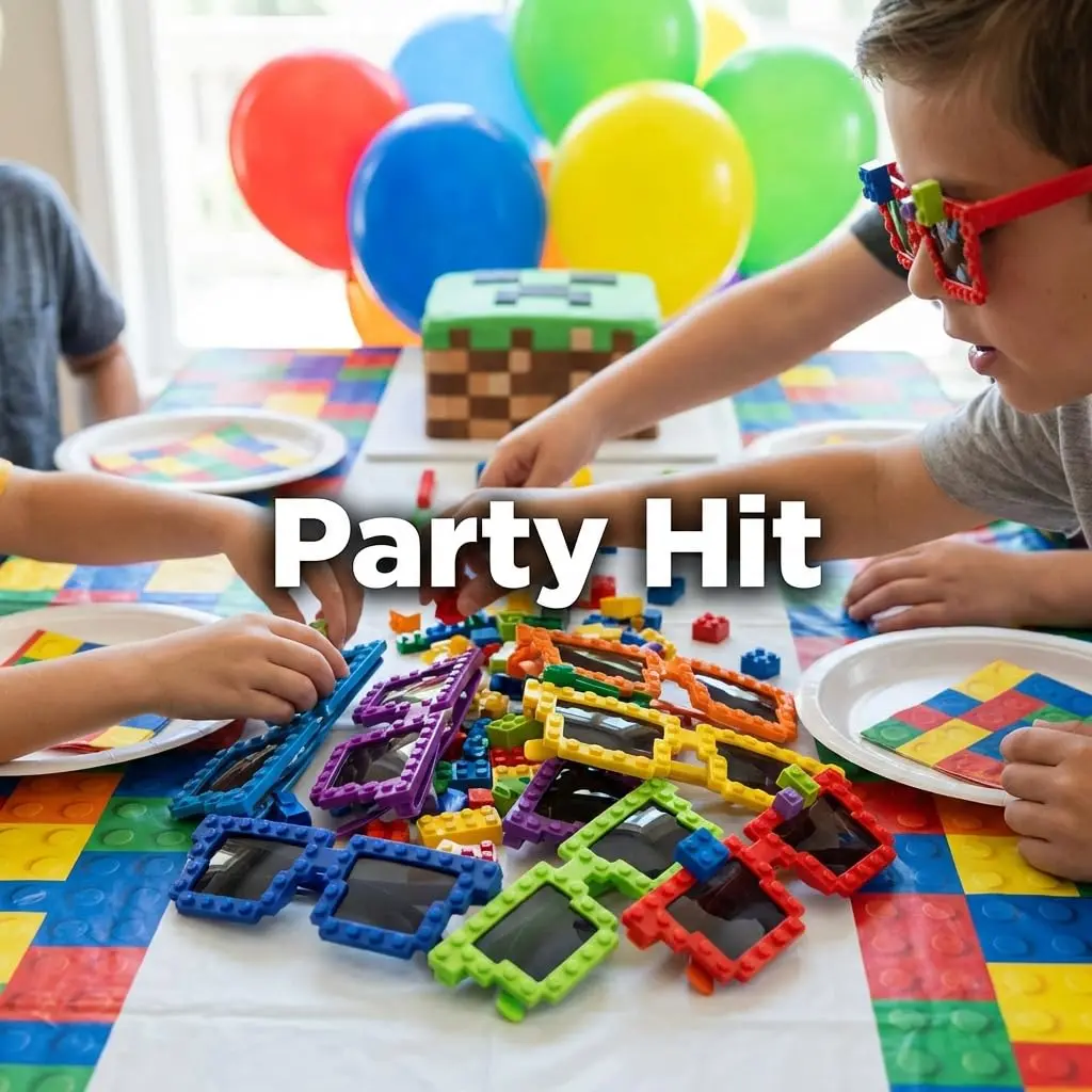 Bedwina Building Blocks Sunglasses (6-Pack) Neon Kids Party Favors | Creative DIY Design (70-120 chars) - view 5