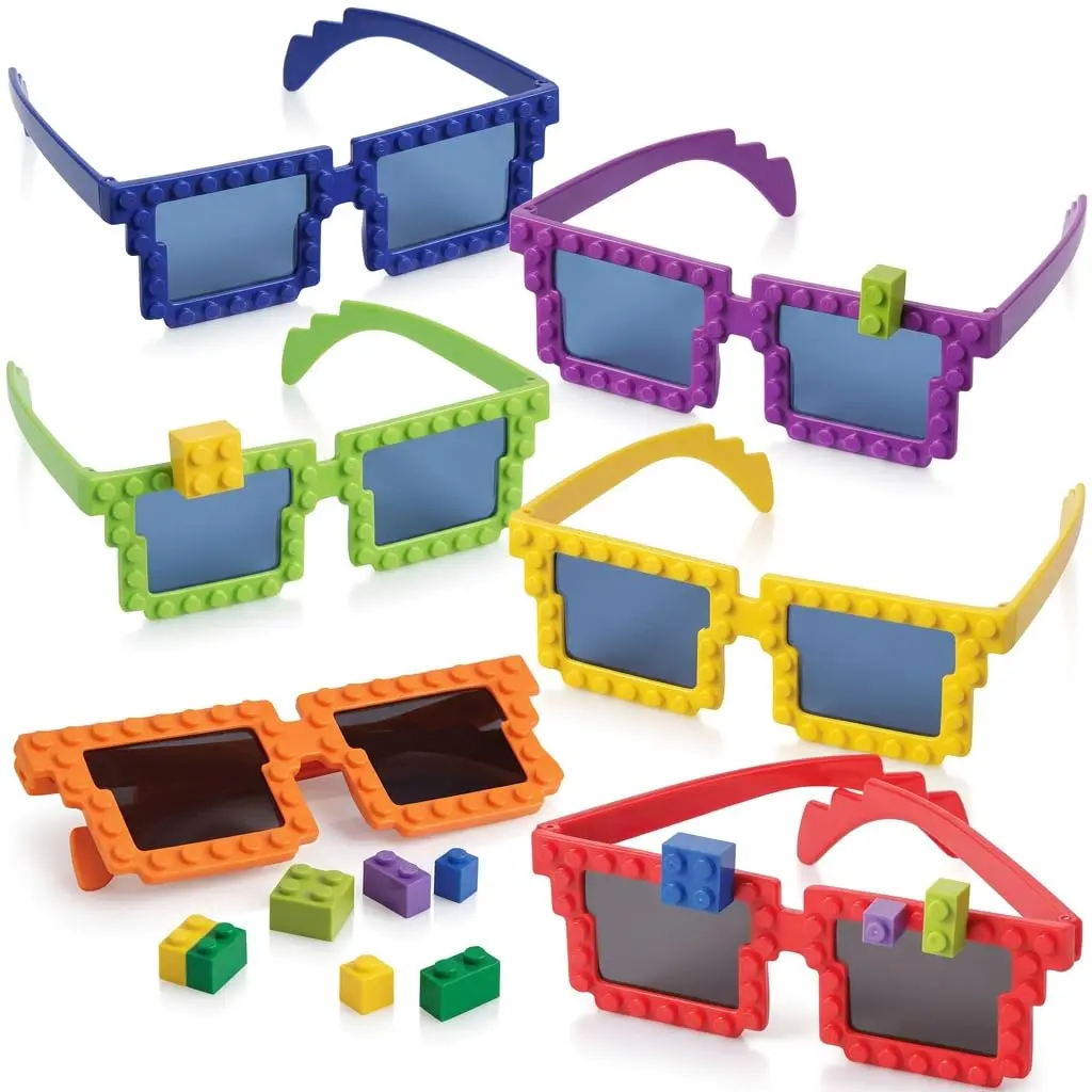 Bedwina Building Blocks Sunglasses (6-Pack) Neon Kids Party Favors | Creative DIY Design (70-120 chars) - main product image