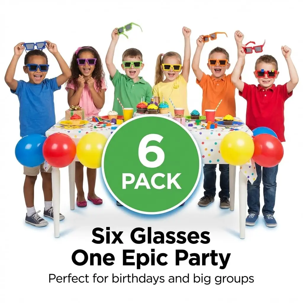 Bedwina Building Blocks Sunglasses (6-Pack) Neon Kids Party Favors | Creative DIY Design (70-120 chars) - view 2