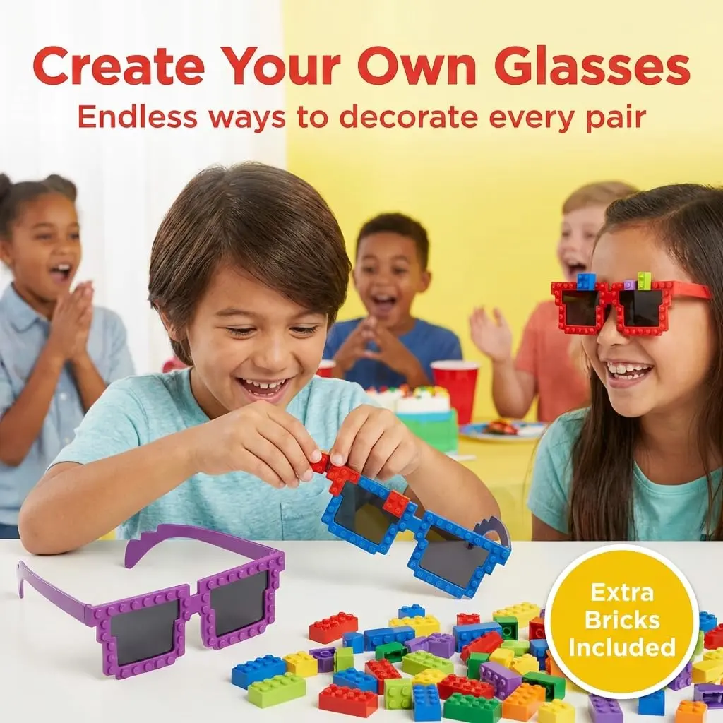 Bedwina Building Blocks Sunglasses (6-Pack) Neon Kids Party Favors | Creative DIY Design (70-120 chars) - view 3