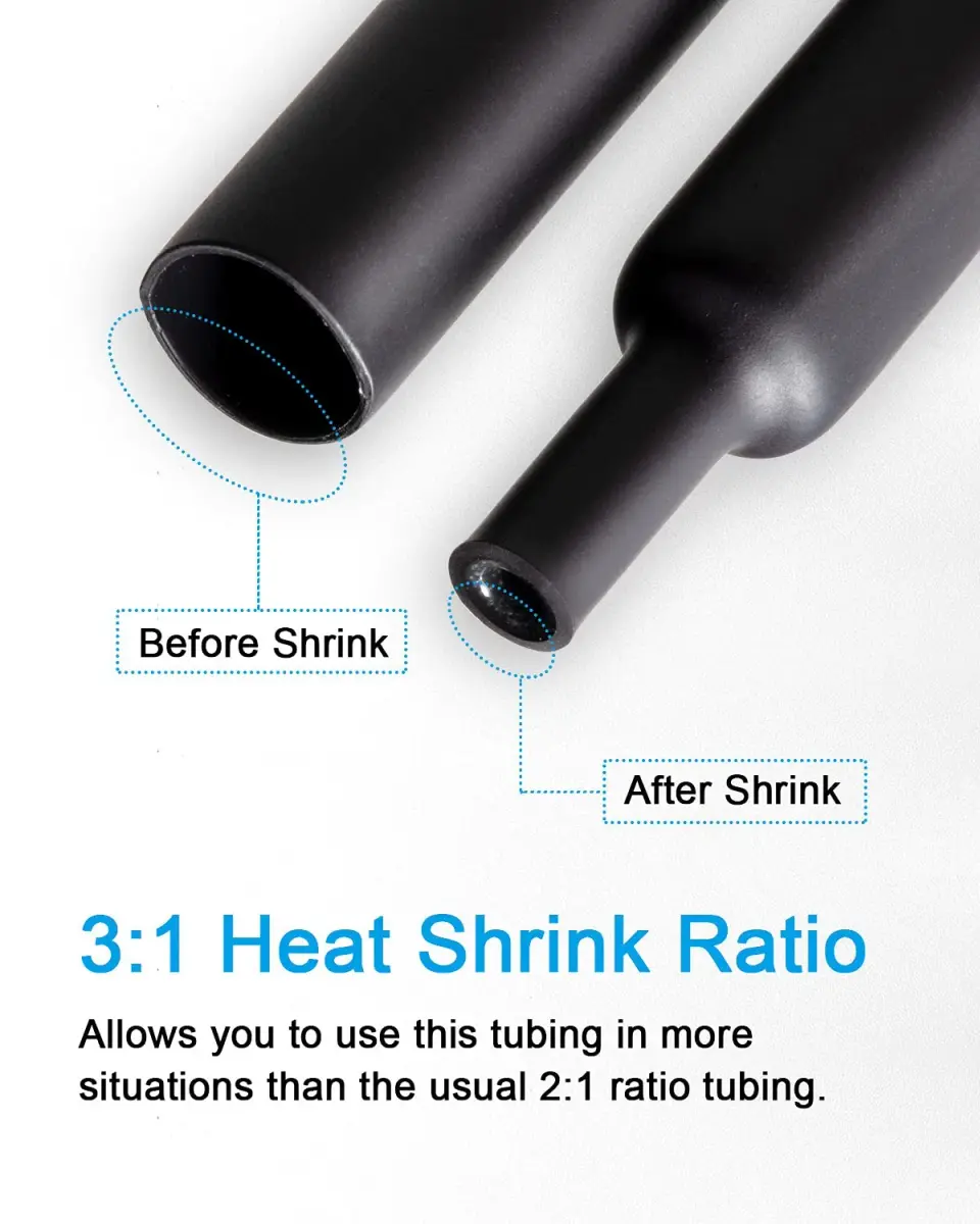 MILAPEAK 300pcs 3:1 Dual Wall Adhesive Heat Shrink Tubing Kit | Black, 1.57" Length - view 2