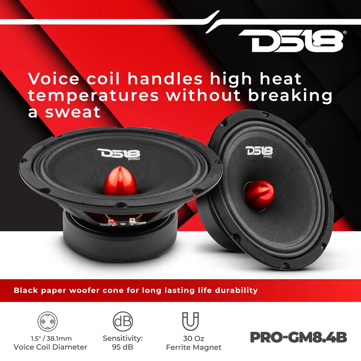 DS18 PRO-GM8.4B 8" Midrange Loudspeaker | 580W Max, 4 Ohm, Aluminum Bullet - view 3