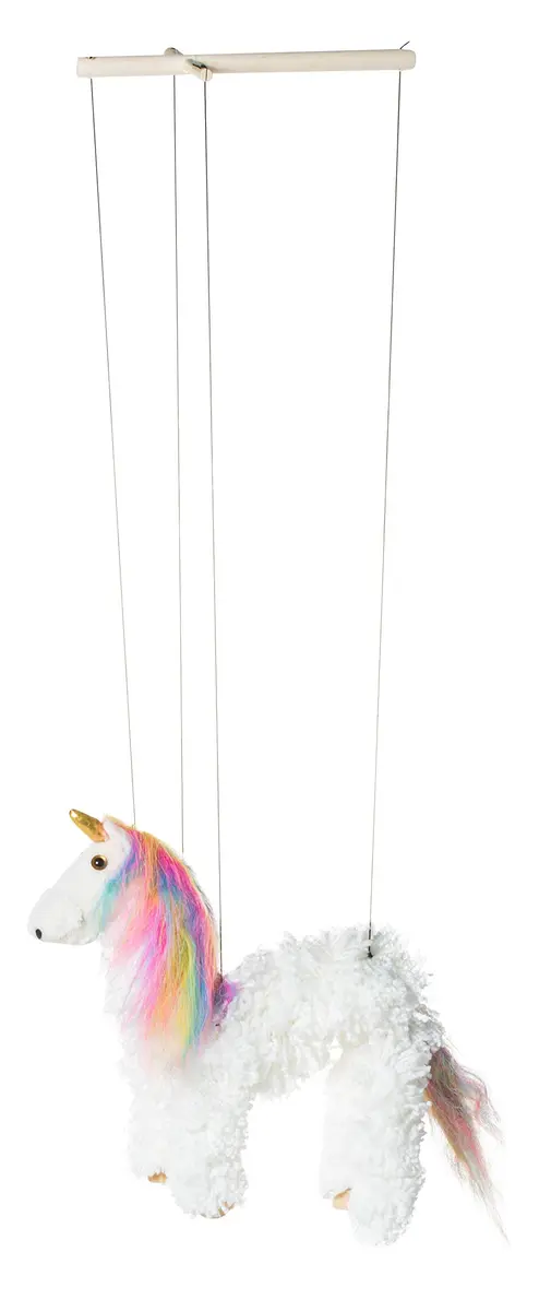 Artisan Owl Rainbow Mane Unicorn Marionette Puppet | Wooden Feet & Detachable Strings (White) - view 5
