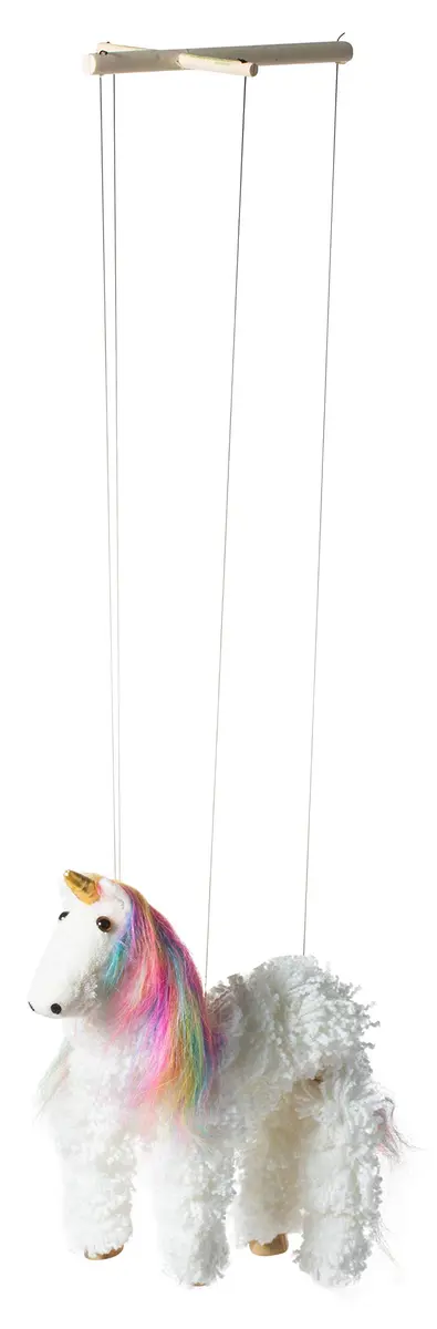 Artisan Owl Rainbow Mane Unicorn Marionette Puppet | Wooden Feet & Detachable Strings (White) - view 4