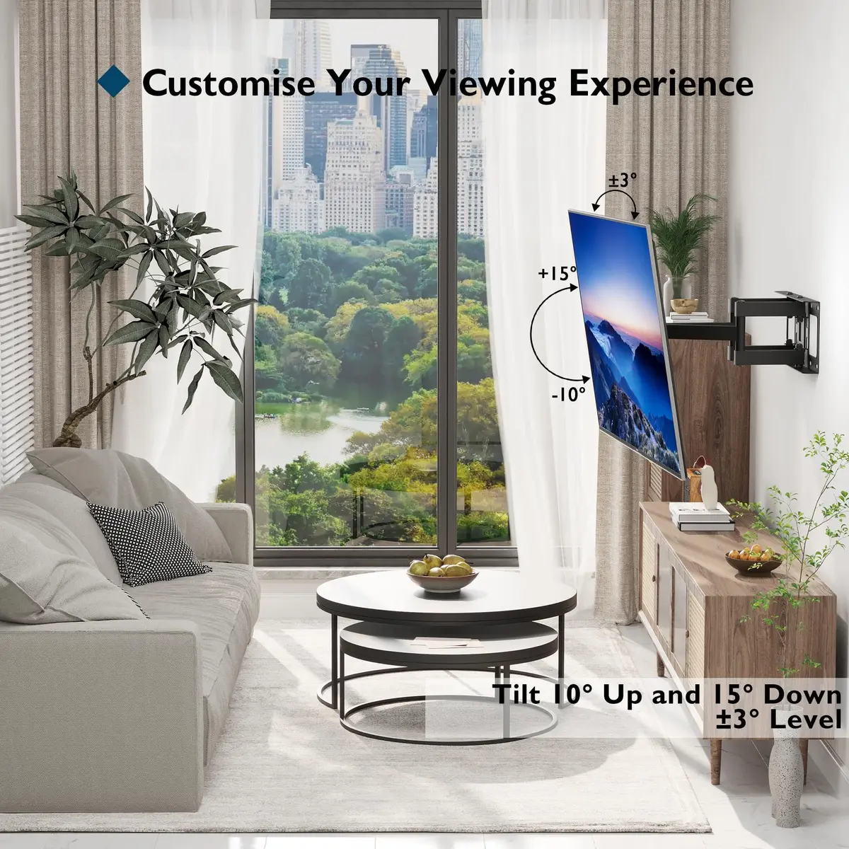 BONTEC Full Motion TV Wall Mount Bracket for 23-70 Inch TVs | Heavy Duty Dual Arm Swivel Tilt & Rotation | Fits 16" Wood Studs, Concrete, Brick Walls - view 4