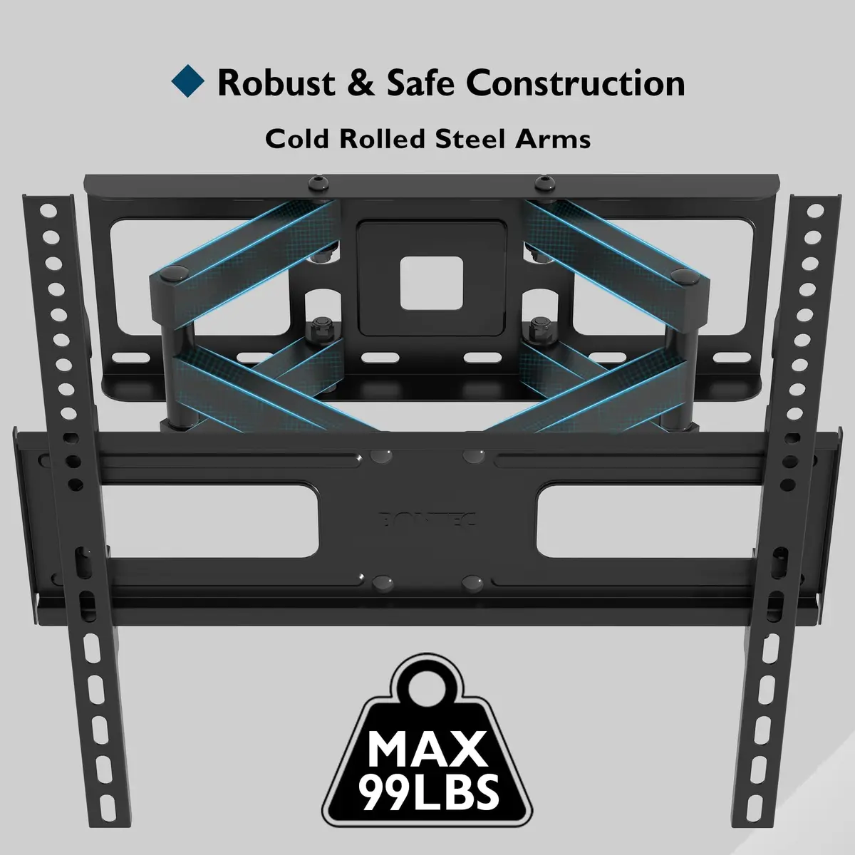BONTEC Full Motion TV Wall Mount Bracket for 23-70 Inch TVs | Heavy Duty Dual Arm Swivel Tilt & Rotation | Fits 16" Wood Studs, Concrete, Brick Walls - view 8