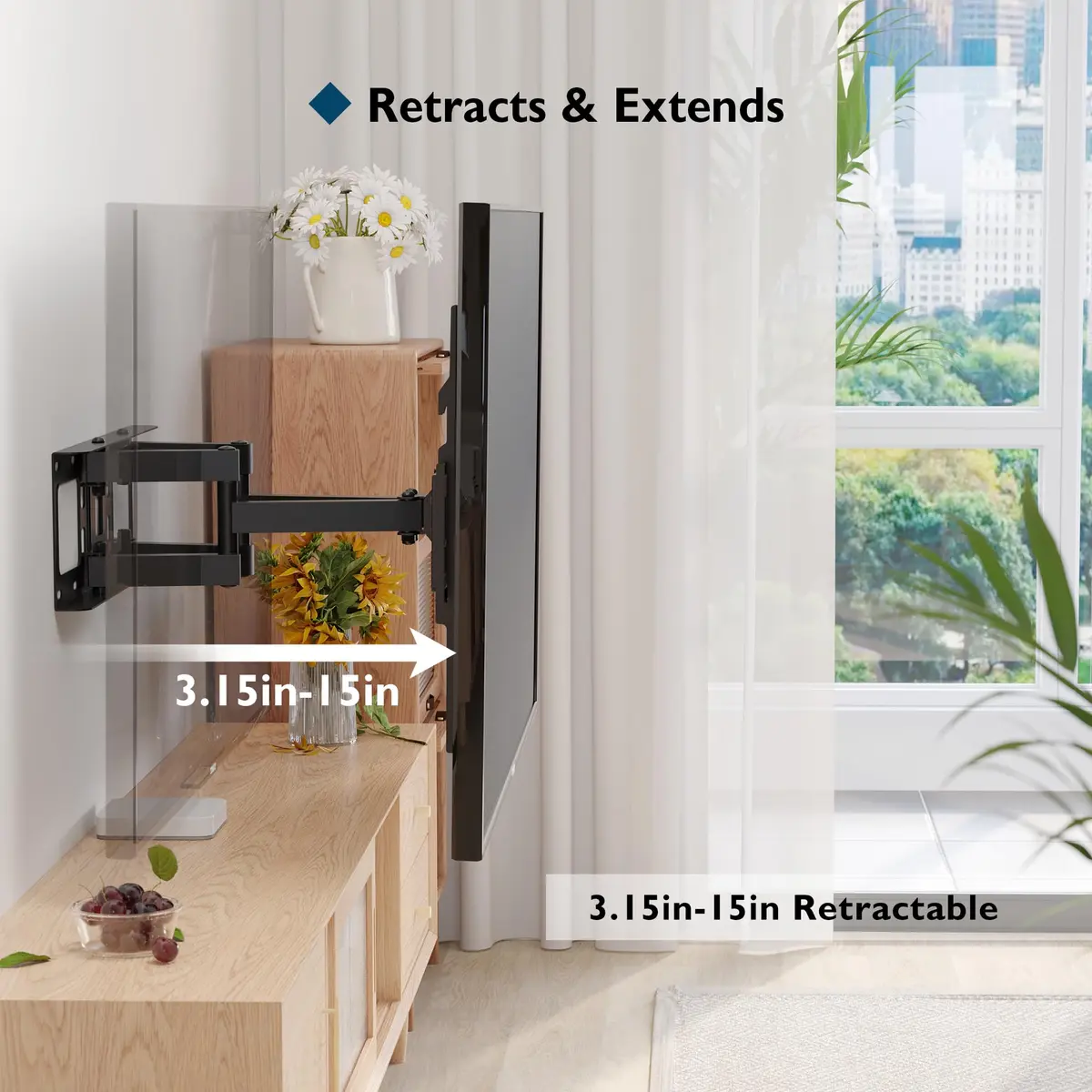 BONTEC Full Motion TV Wall Mount Bracket for 23-70 Inch TVs | Heavy Duty Dual Arm Swivel Tilt & Rotation | Fits 16" Wood Studs, Concrete, Brick Walls - view 2