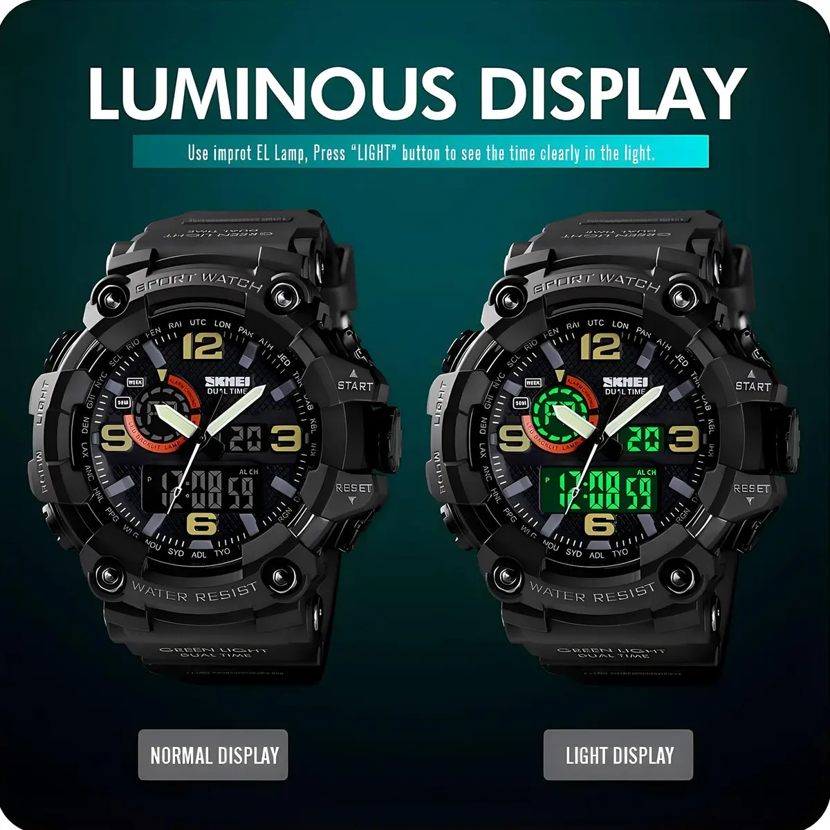Gosasa Men's Multi-Function Military Sports Watch 51mm (2.01 in) | Dual Time Analog-Digital LED - view 4