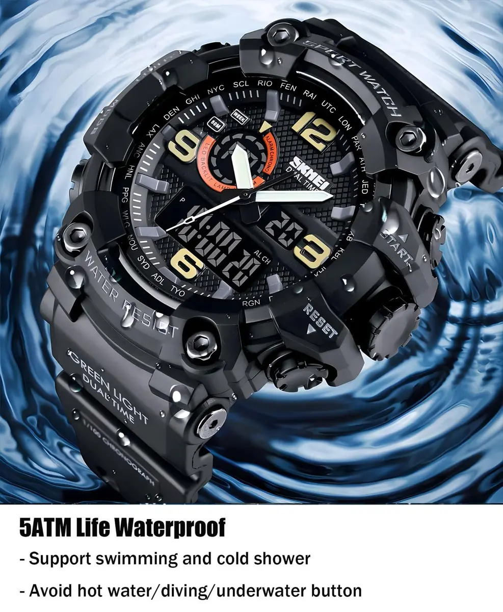 Gosasa Men's Multi-Function Military Sports Watch 51mm (2.01 in) | Dual Time Analog-Digital LED - view 5