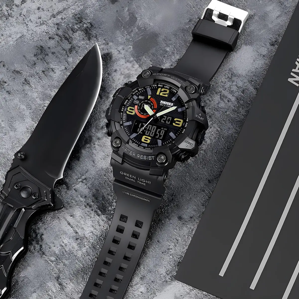 Gosasa Men's Multi-Function Military Sports Watch 51mm (2.01 in) | Dual Time Analog-Digital LED - view 3