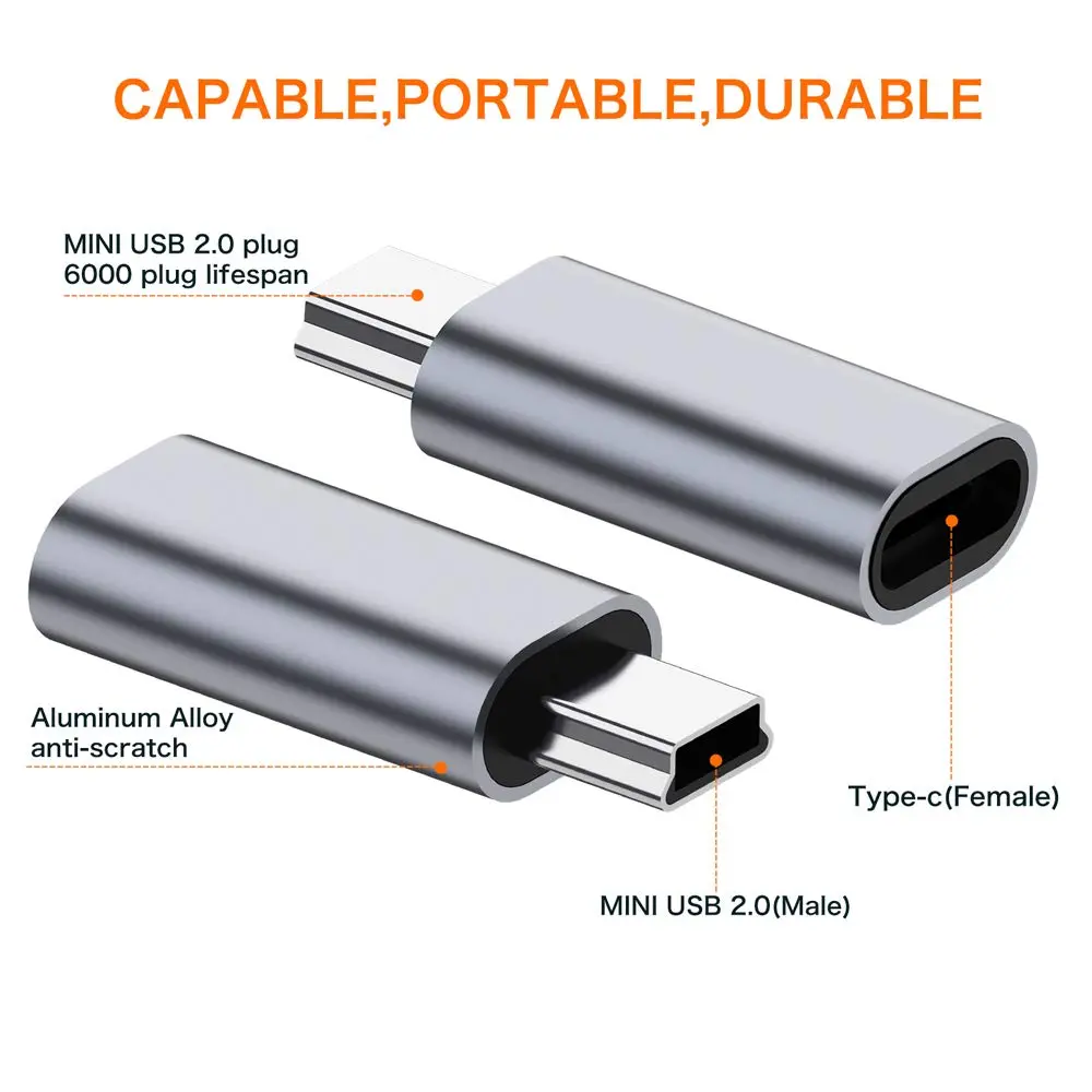 JXMOX USB C to Mini USB 2.0 Adapter (2-Pack) | Charge & Sync Data Up to 480 Mbps - view 2