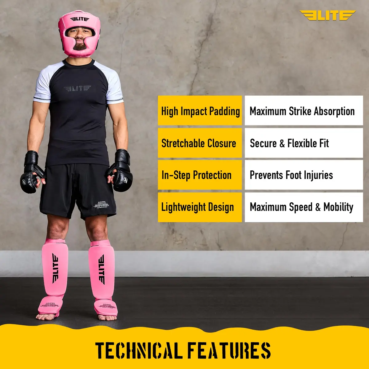 Elite Sports MMA Shin Pads for Muay Thai & Kickboxing | Adjustable, Lightweight, Shock Absorbing (70-120 chars) - view 6