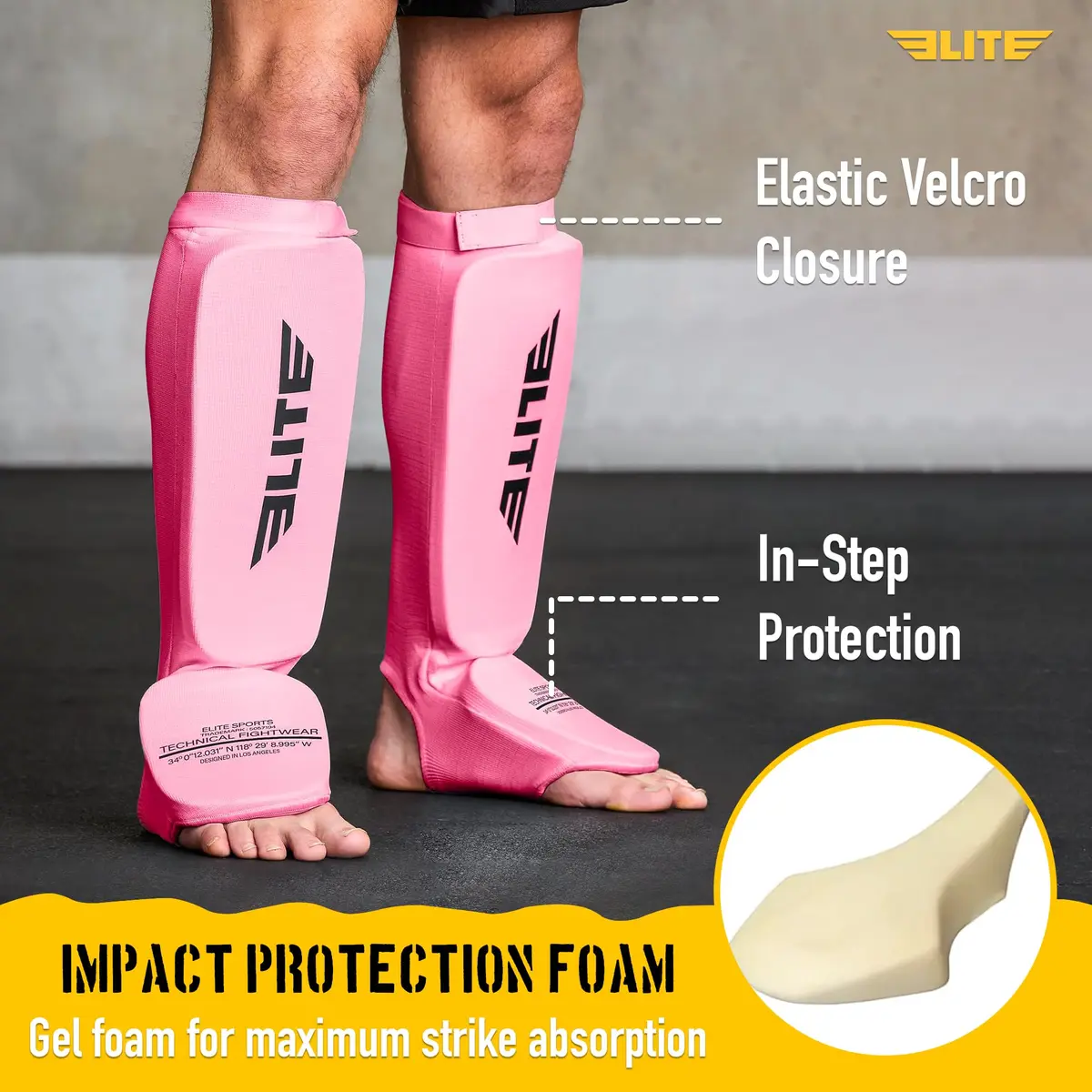 Elite Sports MMA Shin Pads for Muay Thai & Kickboxing | Adjustable, Lightweight, Shock Absorbing (70-120 chars) - view 2