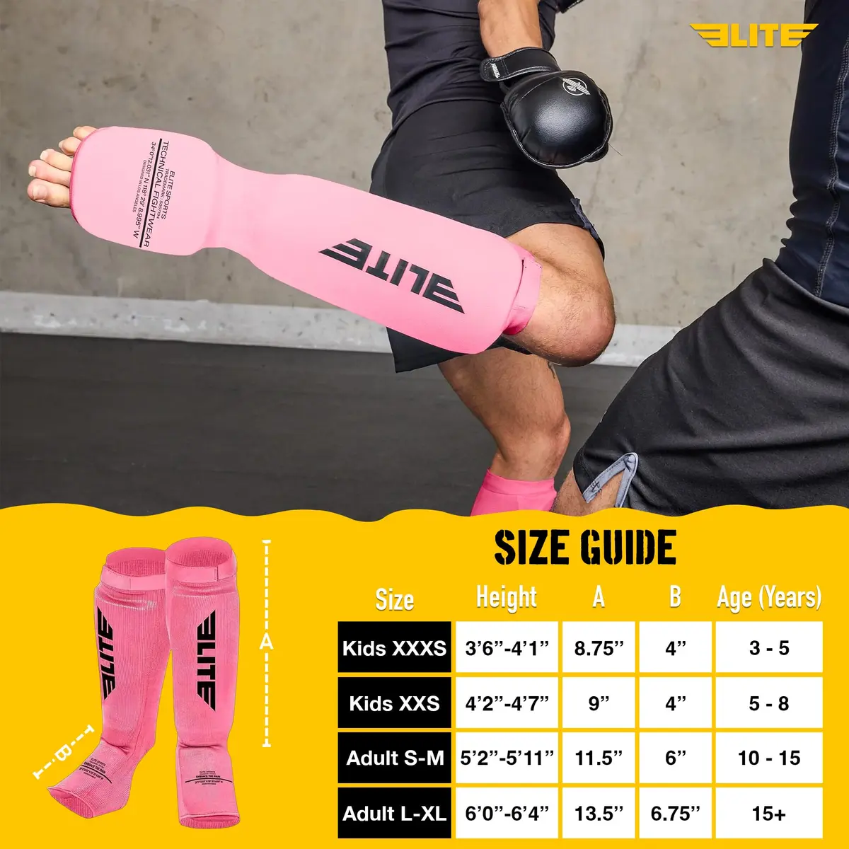 Elite Sports MMA Shin Pads for Muay Thai & Kickboxing | Adjustable, Lightweight, Shock Absorbing (70-120 chars) - view 4
