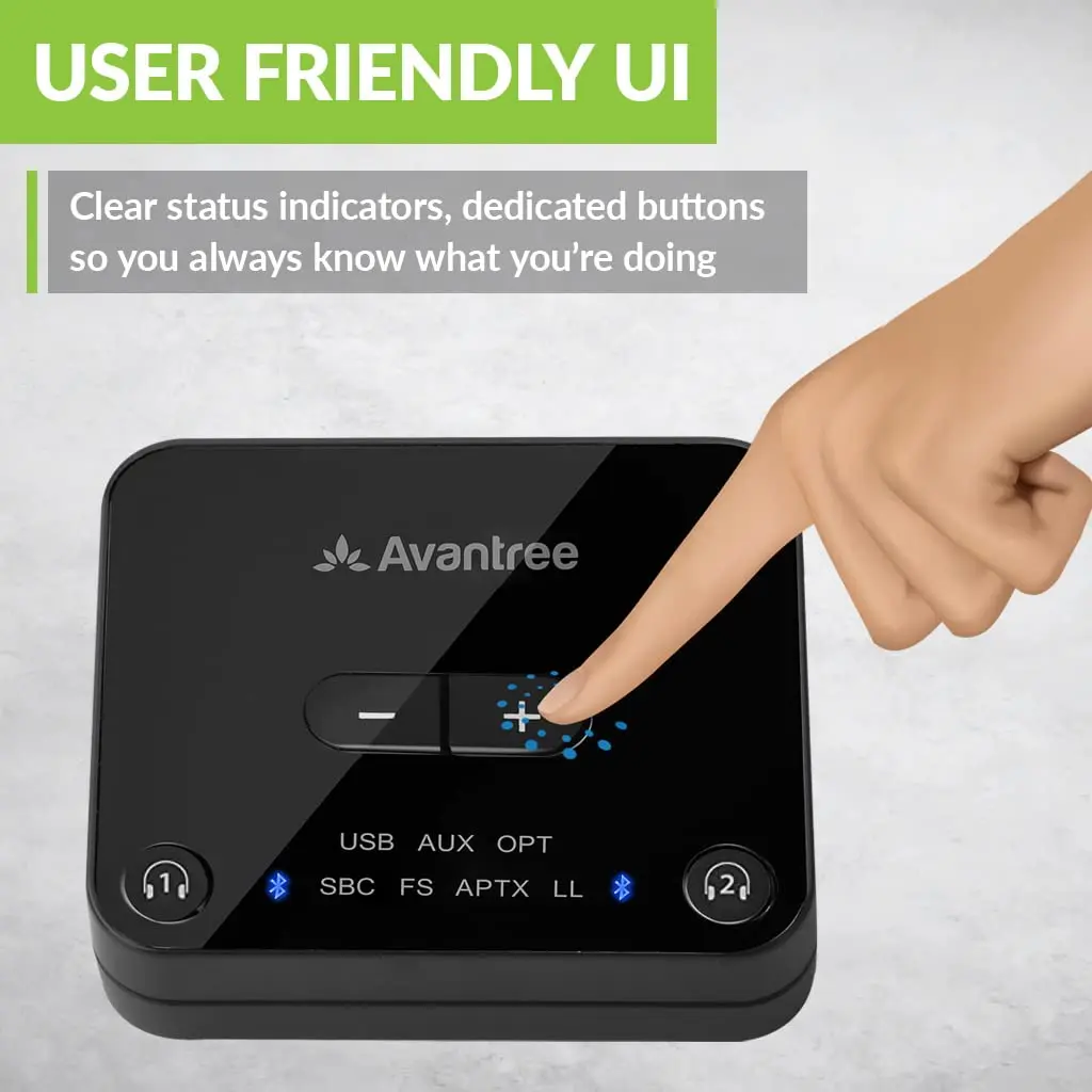 Avantree Audikast 3 Bluetooth TV Transmitter for 2 Headphones | 100ft Range, aptX-Adaptive, Optical & AUX Input - view 7