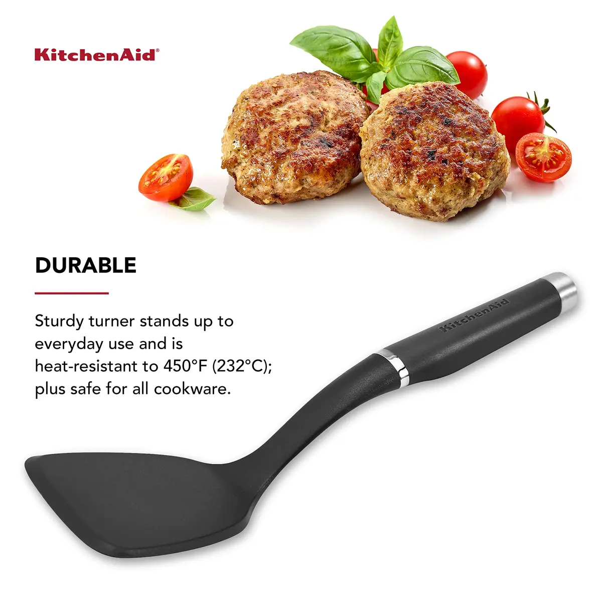 KitchenAid Gourmet Nylon Short Turner | Heat Resistant to 450°F/232°C | Control & Durability - view 3