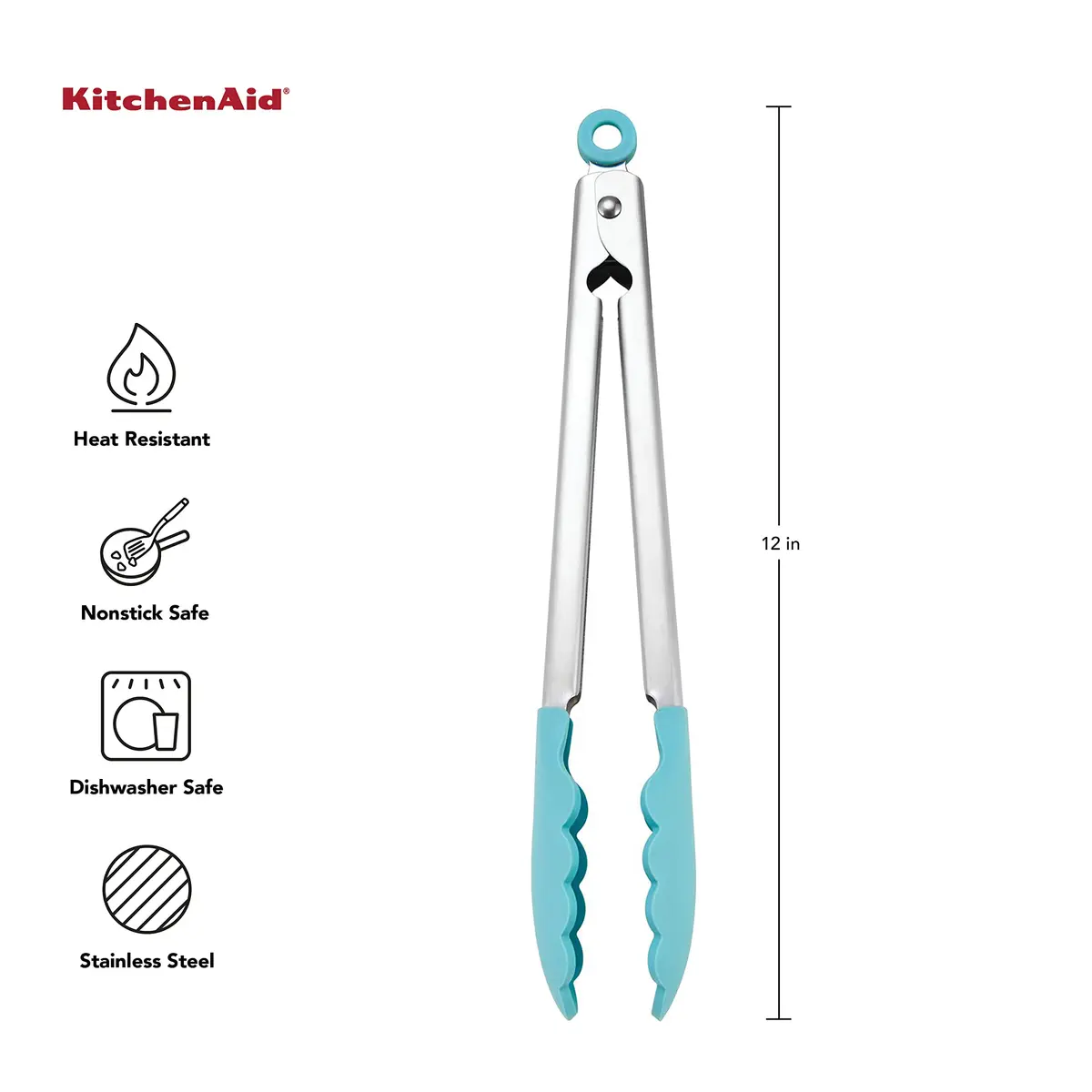 KitchenAid Silicone Tipped Stainless Steel Tongs, Black, 9 Inch | Heat-Resistant & Safe for All Cookware - view 4