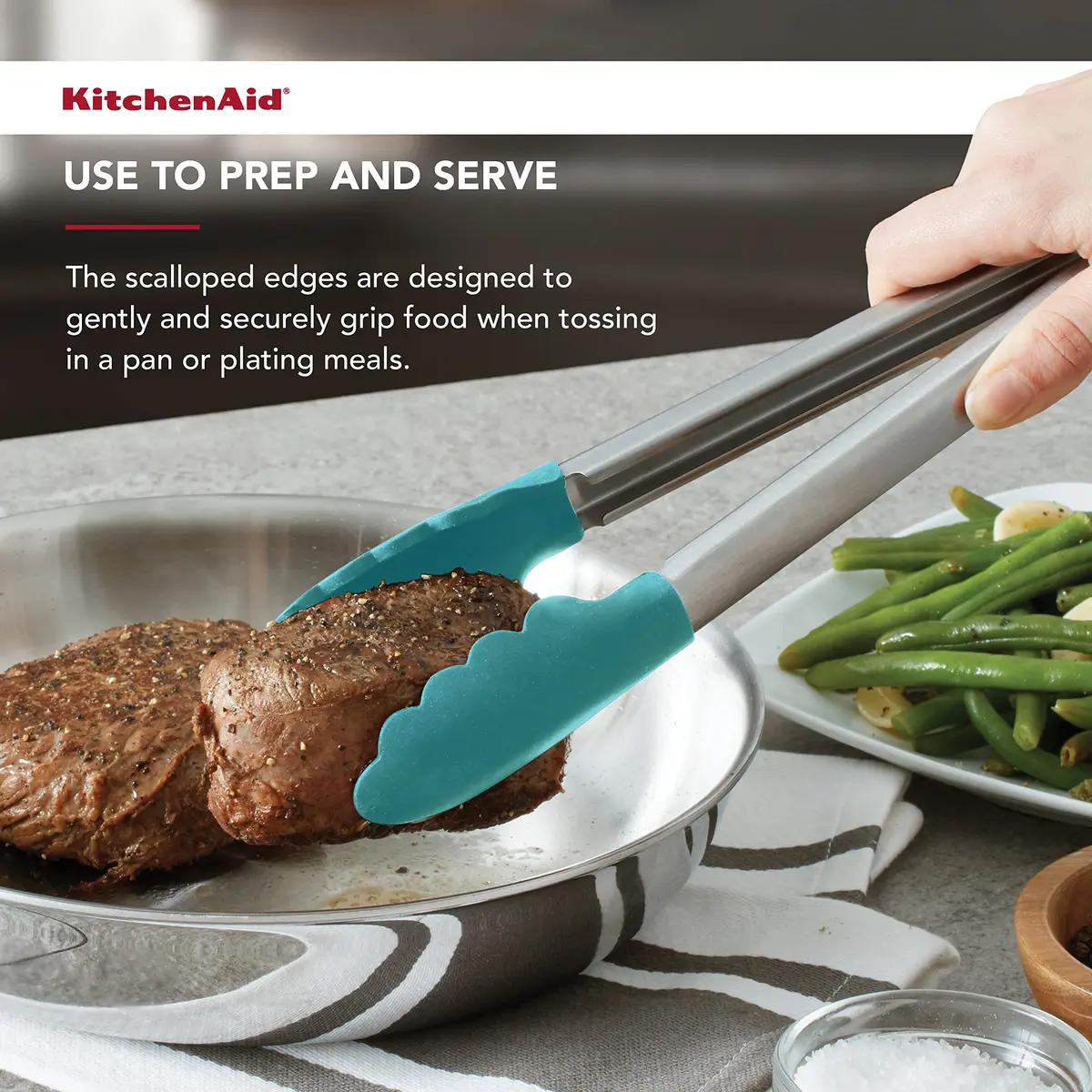 KitchenAid Silicone Tipped Stainless Steel Tongs, Black, 9 Inch | Heat-Resistant & Safe for All Cookware - view 5
