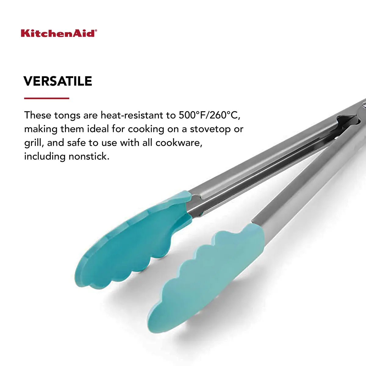 KitchenAid Silicone Tipped Stainless Steel Tongs, Black, 9 Inch | Heat-Resistant & Safe for All Cookware - view 2