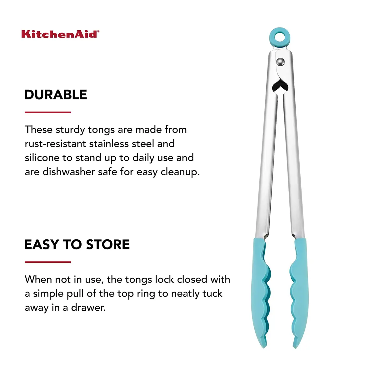 KitchenAid Silicone Tipped Stainless Steel Tongs, Black, 9 Inch | Heat-Resistant & Safe for All Cookware - view 3