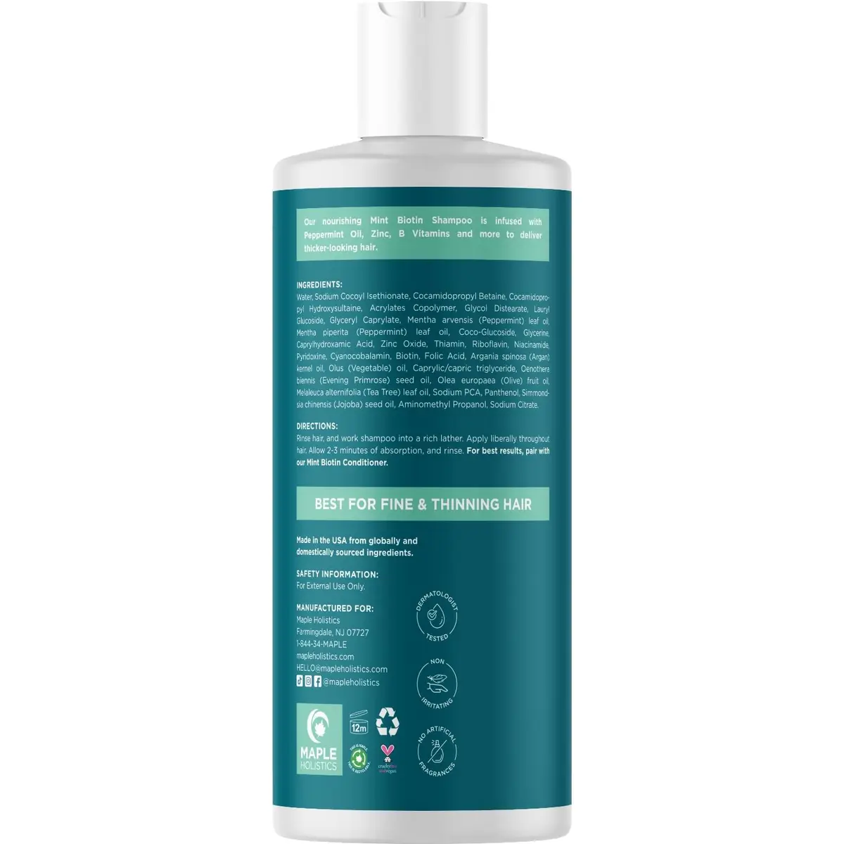 Maple Holistics Biotin Shampoo for Thinning Hair 8 Fl Oz | Invigorating Peppermint & Natural Oils for Hair Growth - view 5