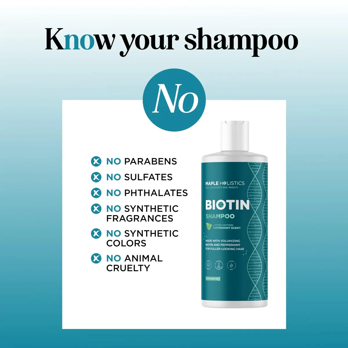 Maple Holistics Biotin Shampoo for Thinning Hair 8 Fl Oz | Invigorating Peppermint & Natural Oils for Hair Growth - view 3