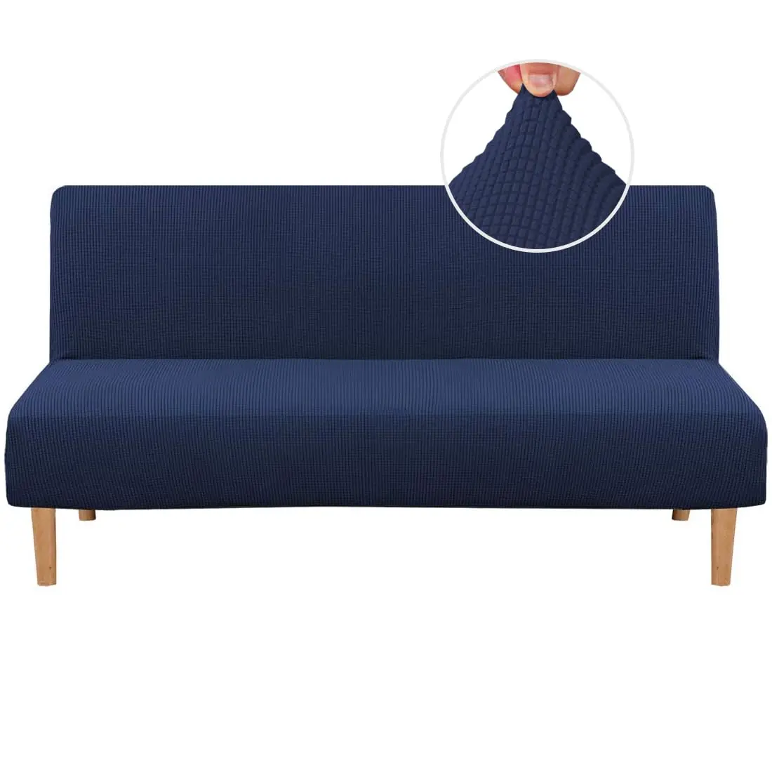 H.VERSAILTEX Armless Futon Cover Stretch Sofa Bed Slipcover Navy | Elastic Jacquard Fabric, Machine Washable - main product image