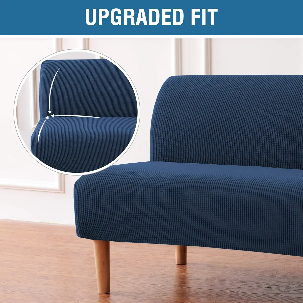 H.VERSAILTEX Armless Futon Cover Stretch Sofa Bed Slipcover Navy | Elastic Jacquard Fabric, Machine Washable - view 3