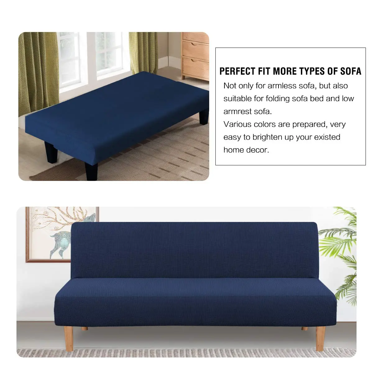 H.VERSAILTEX Armless Futon Cover Stretch Sofa Bed Slipcover Navy | Elastic Jacquard Fabric, Machine Washable - view 4
