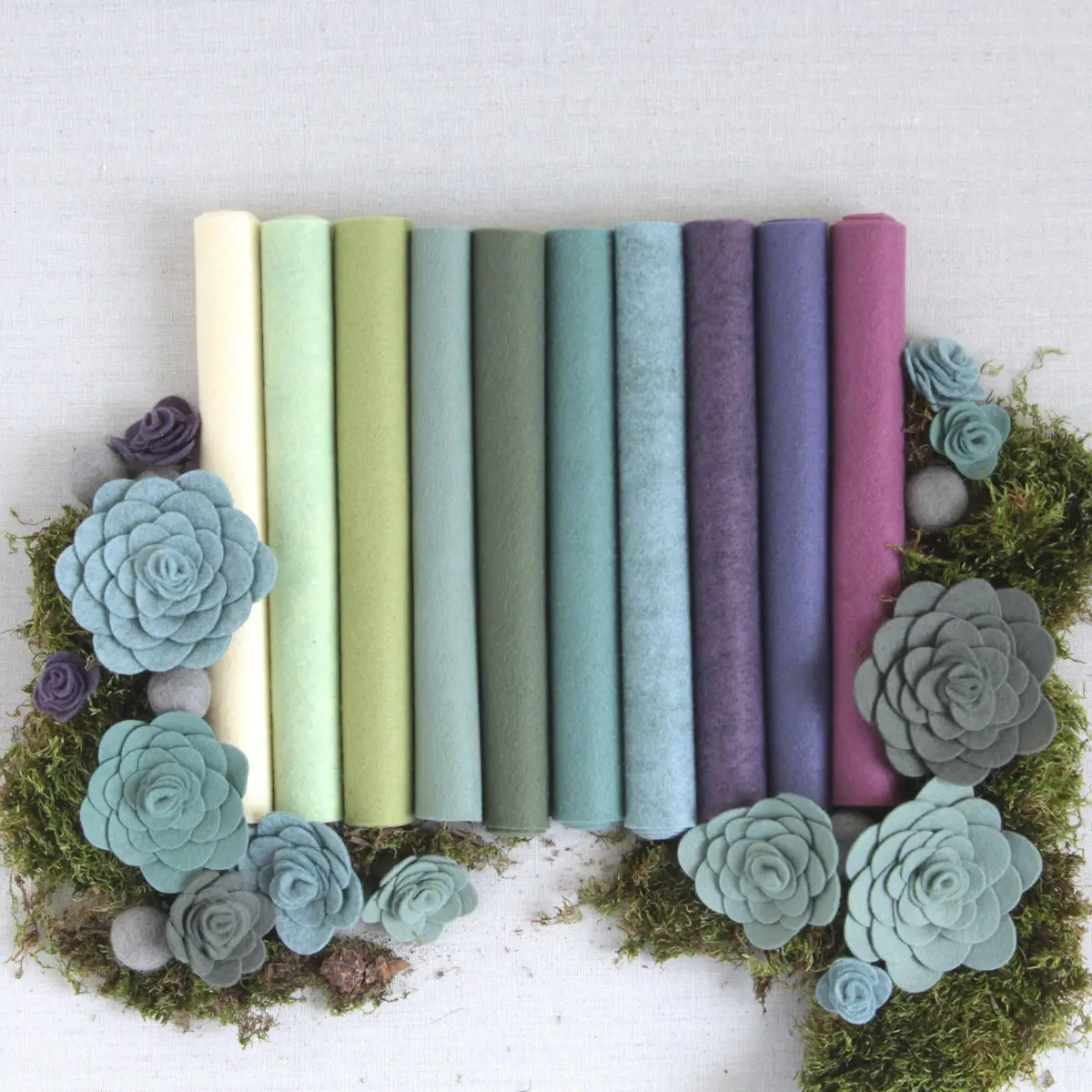 Benzie Design Wool Blend Felt, Succulents Colors, 12x18 inch Sheets, Green, Blue, Purple, Cream - view 2