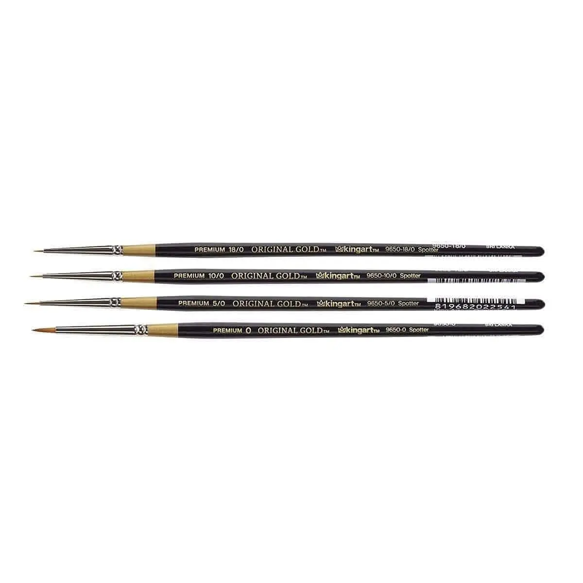 KINGART Original Gold 9650 Series Spotter Artist Brush Set 4 Sizes (18/0, 10/0, 5/0, 0) | Fine Detail Synthetic Golden Taklon Brushes - view 2