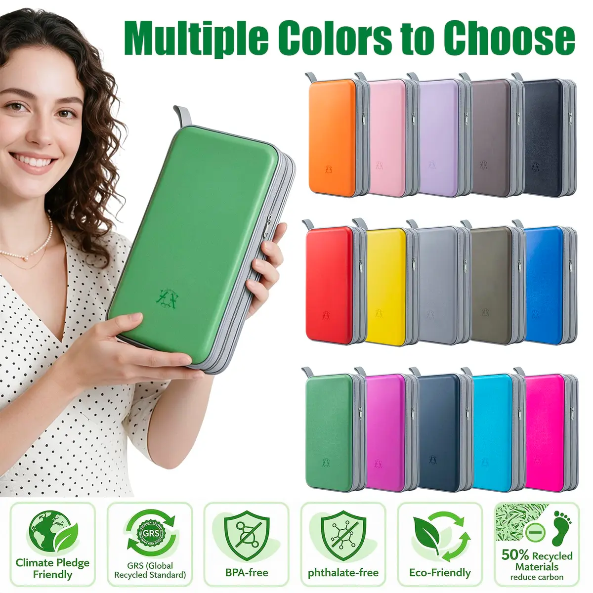 alavisxf xx CD Case, 96 Capacity Hard Plastic Organizer Wallet with Hand Strap and Zipper Closure, Green - view 4
