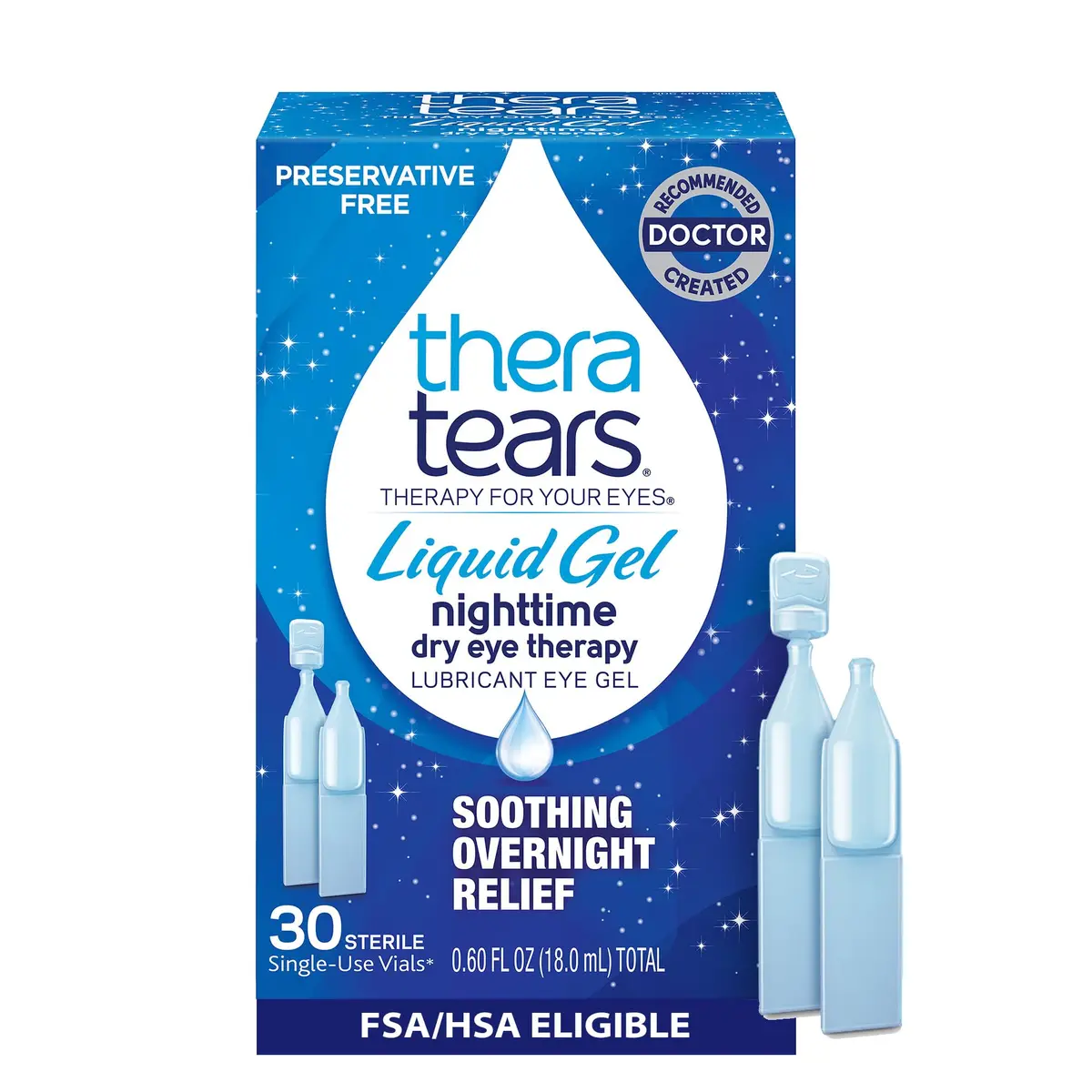 TheraTears Liquid Gel Nighttime Eye Drops 30 Ct | Preservative-Free, Soothing Overnight Relief for Sensitive Eyes - main product image