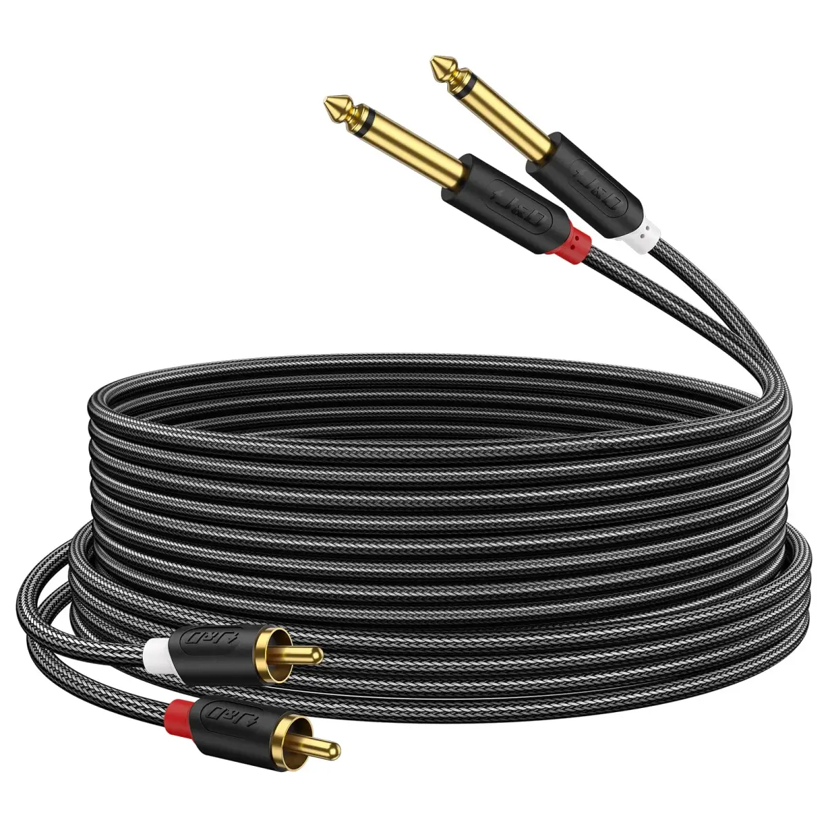 J&D Gold Plated Dual 1/4" TS to RCA Cable - Stereo Audio Interconnect with Nylon Braid, 2.74 m (9 Feet) | Connects Mixers, Amplifiers, Speakers - main product image