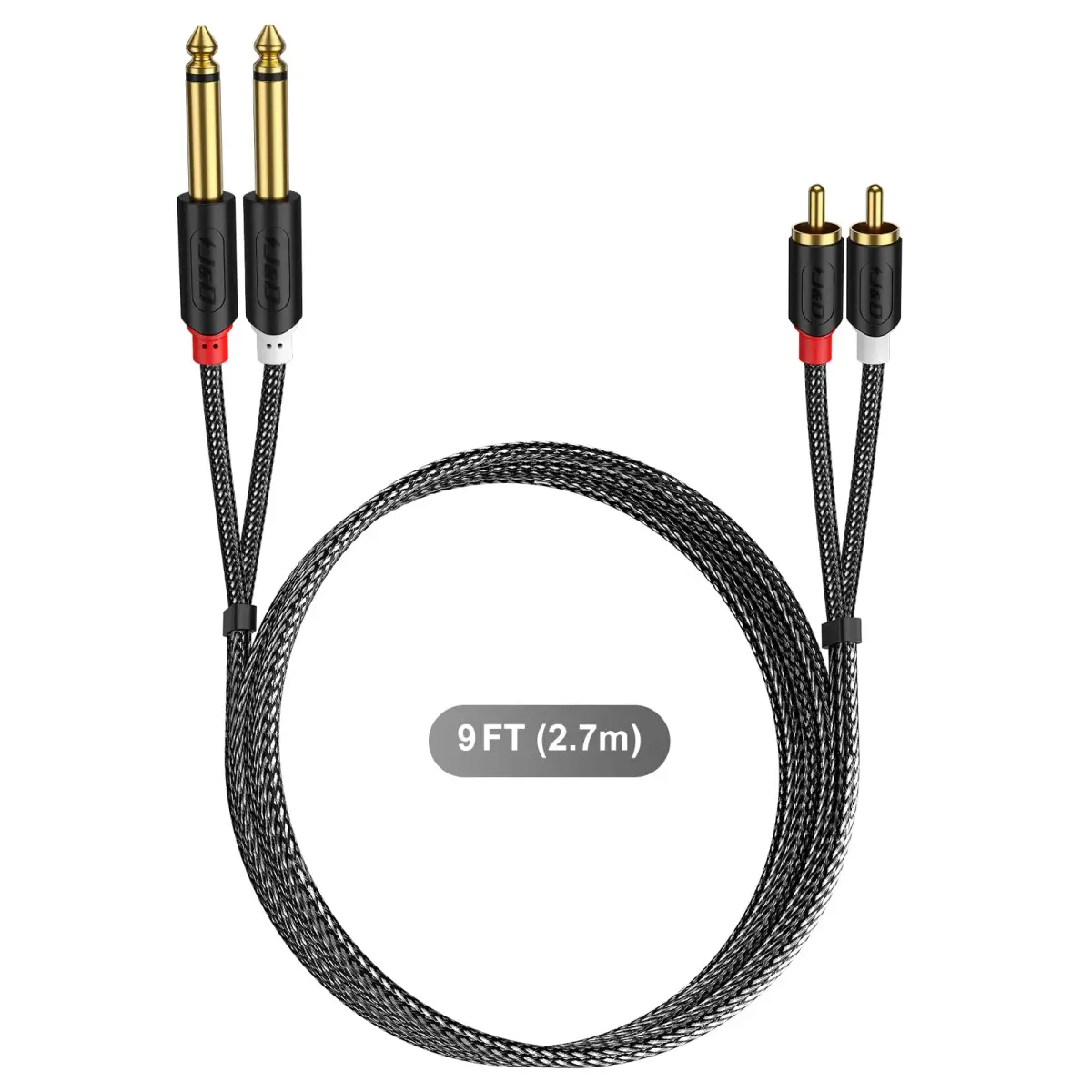 J&D Gold Plated Dual 1/4" TS to RCA Cable - Stereo Audio Interconnect with Nylon Braid, 2.74 m (9 Feet) | Connects Mixers, Amplifiers, Speakers - view 7